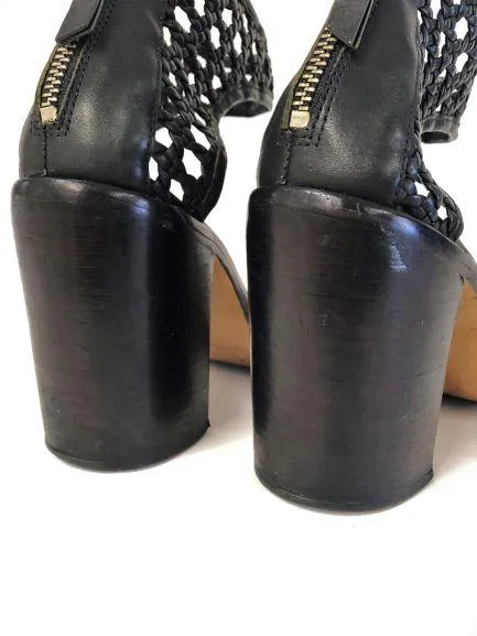 Zimmermann Sandal Black Woven Leather Size 39 Open Toe Ankle Strap Heel