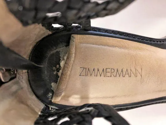 Zimmermann Sandal Black Woven Leather Size 39 Open Toe Ankle Strap Heel
