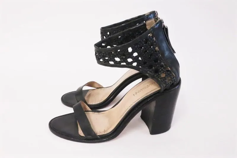Zimmermann Sandal Black Woven Leather Size 39 Open Toe Ankle Strap Heel