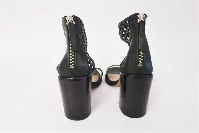 Zimmermann Sandal Black Woven Leather Size 39 Open Toe Ankle Strap Heel